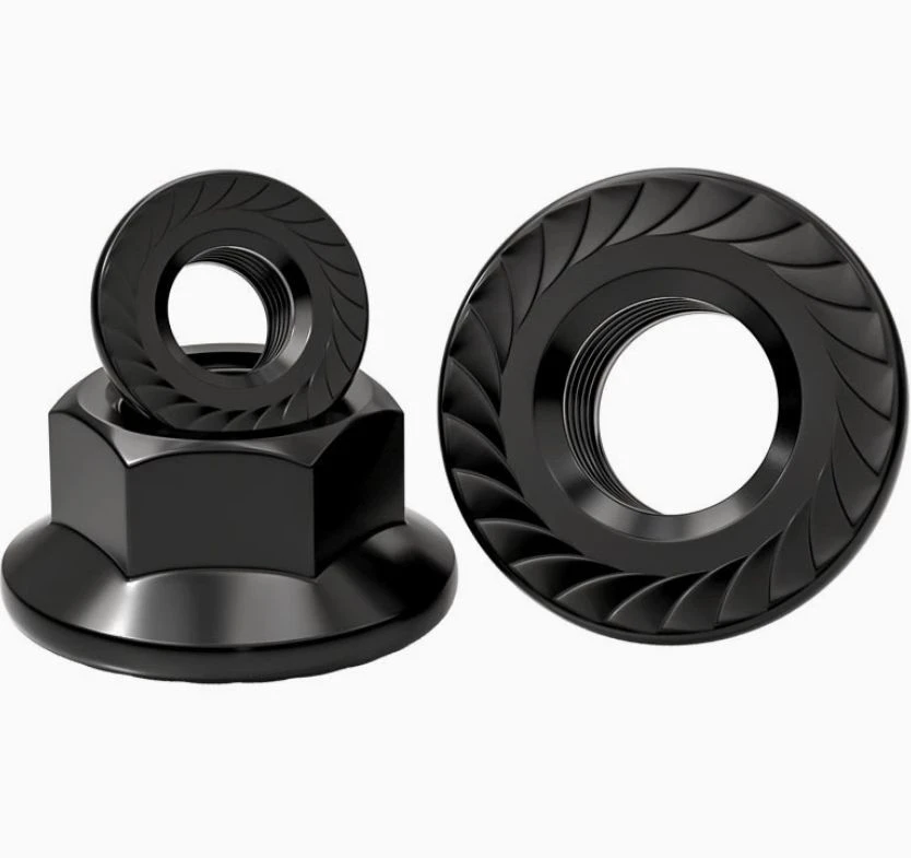 Grade 4.8 Black Hexagon Flange Nut With Serrations high quality